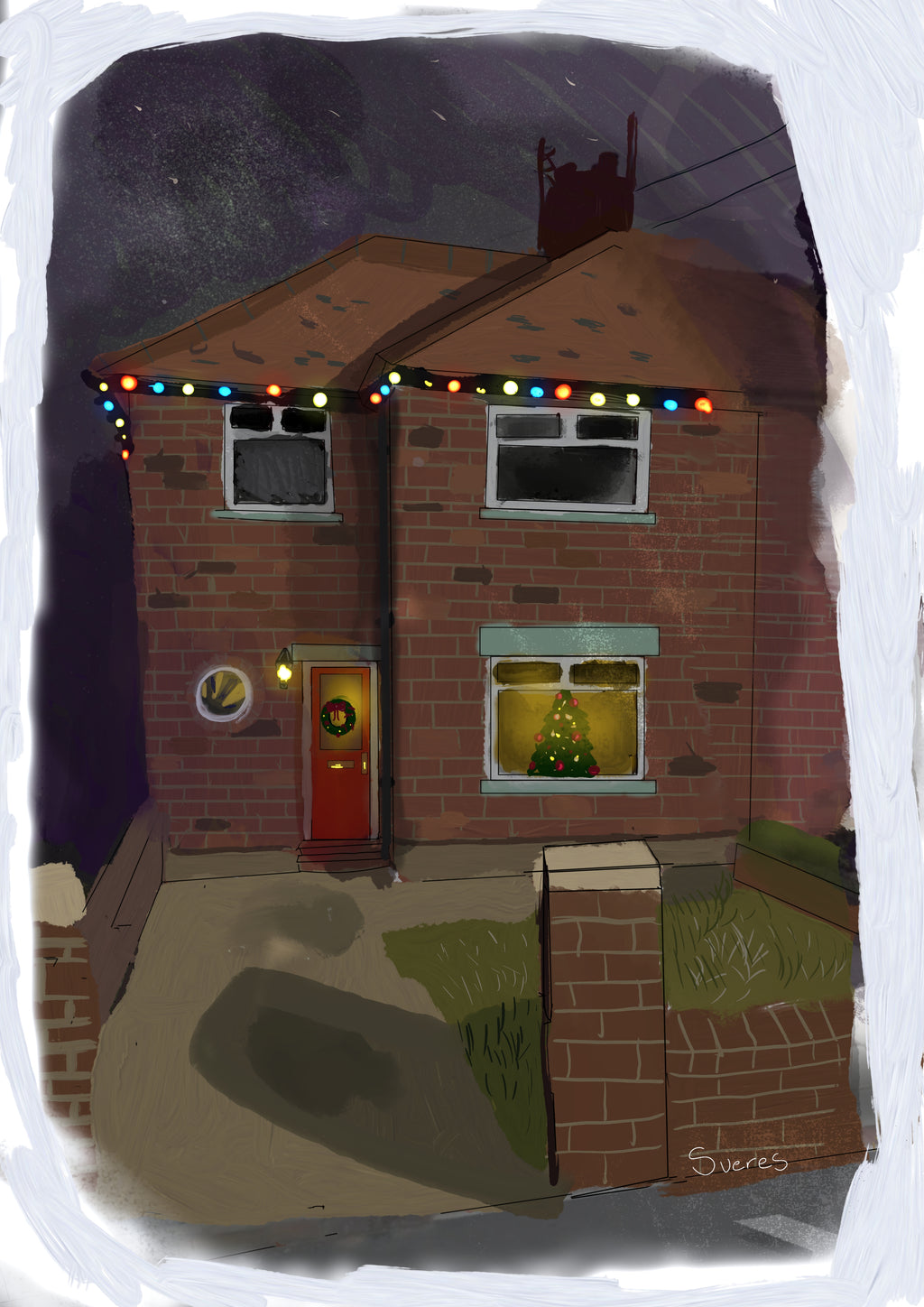 Custom Christmas building illustration