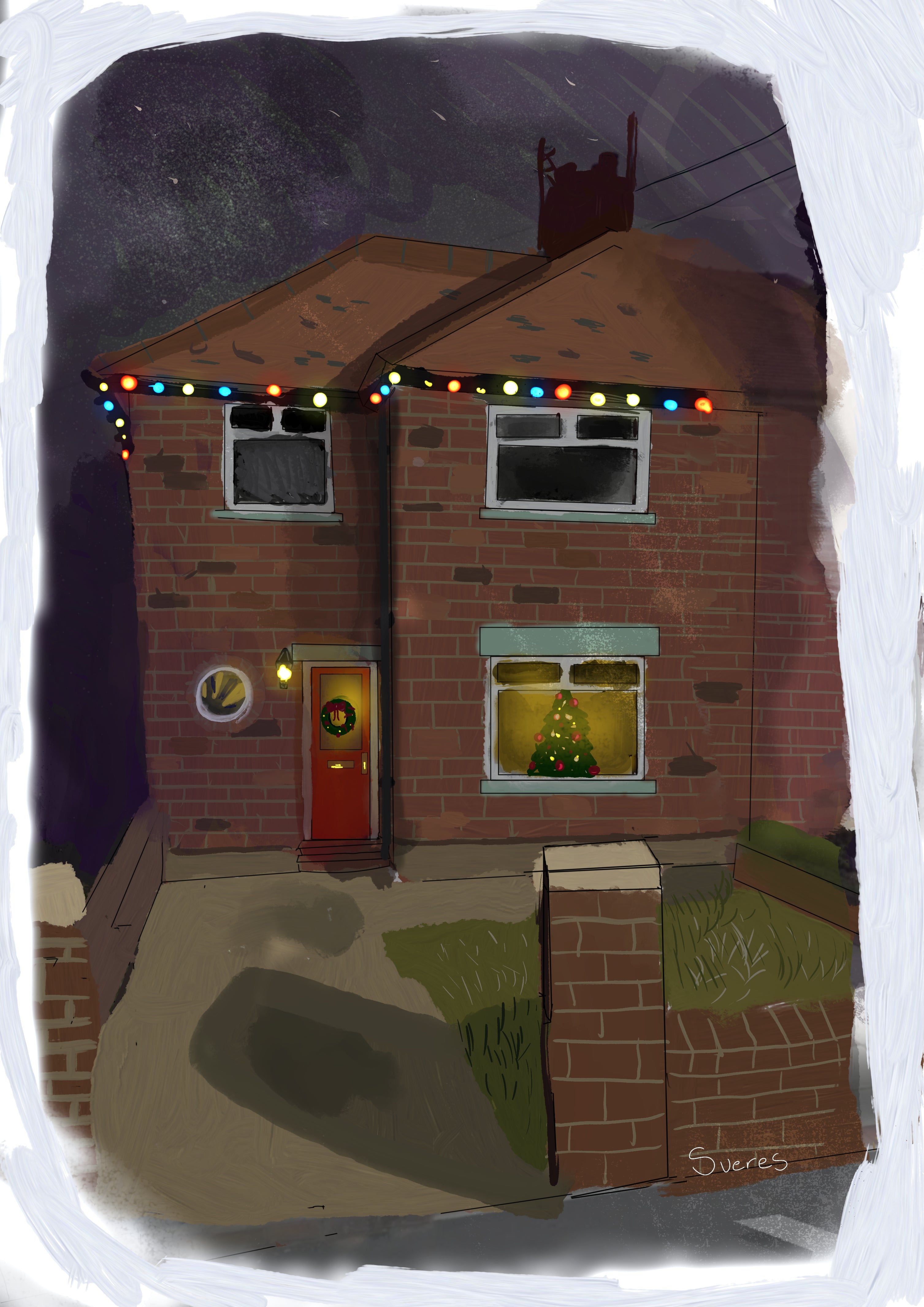 Custom Christmas building illustration